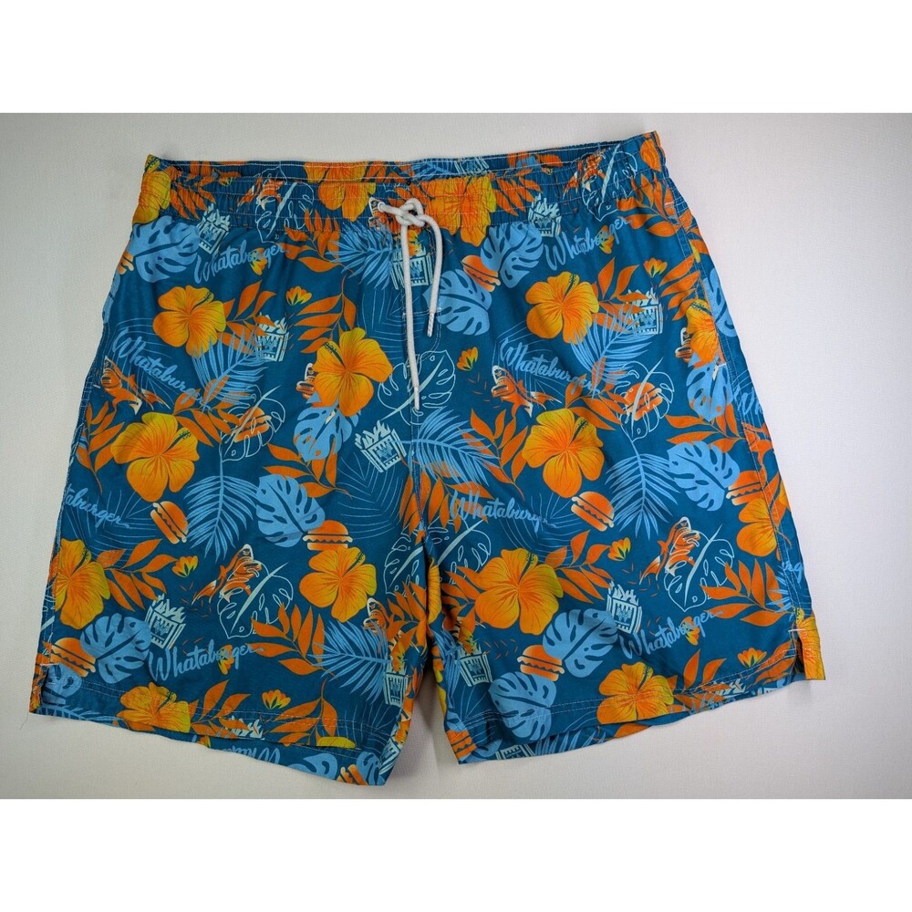 Whataburger Swim Trunks Mens XL Floral Hawaiian Swim Shorts Mesh Lined